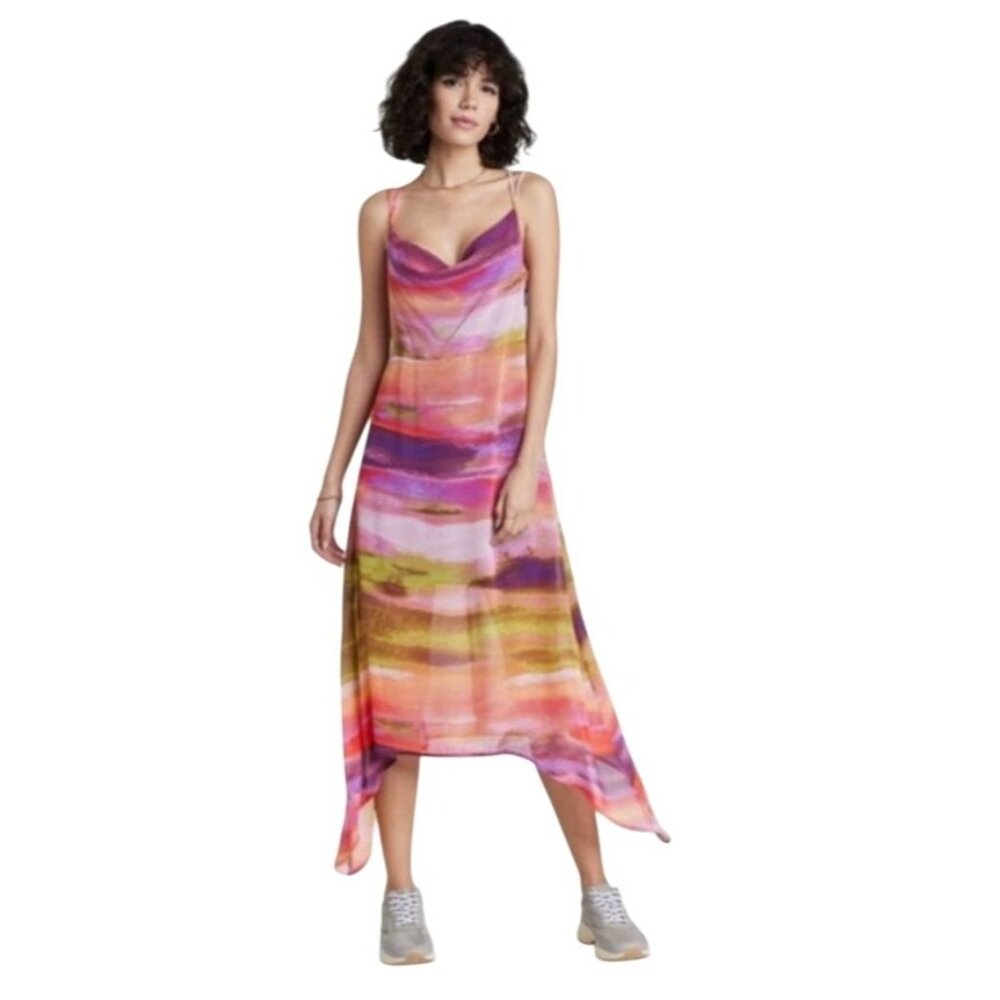 Wild Fable Womens Med Multicolor Flowy Midi Dress Strappy Back Handkerchief Hem